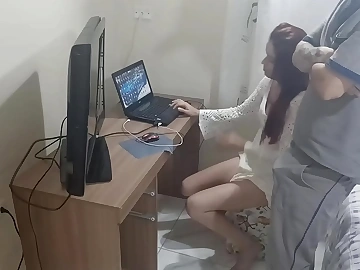 Young girl alone at home receives the