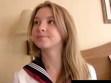 Stiff asian noodle bangs us school girl